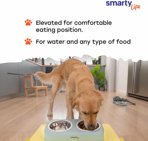 Elevated Stainless Steel Dog Feeder - Durable Pet Dish Set with Stand for Food and Water - 6.69 x 13.58 x 3.15 inches...