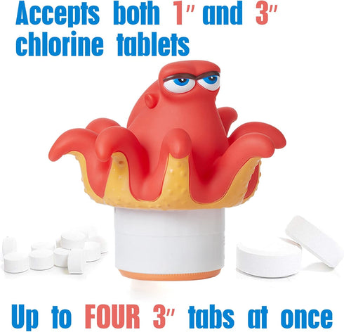 XY-WQ Chlorine Floater, Floating Pool Chlorine Dispenser (Octopus), Fits 1 and 3 Inch Tablets for Large and Small Pools, Hot Tub, Spa...