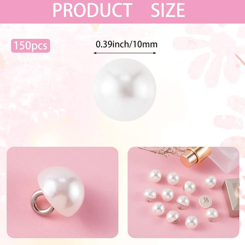 OIIKI 150PCS Half Pearl Buttons, 10mm Faux Half Pearl with Loop, Plastic Half Pearl Buttons, Decorative Sewing Buttons for DIY Sewing, Wedding Dre...