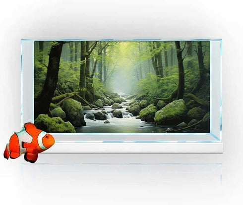 24X12IN Tropical Forest Terrarium Background, Natural Green Forest Tree Reptile Habitat Background, Misty Rainforest Aquarium Background, with 8 E...