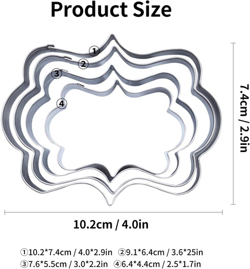 Plaque Frame Cookie Cutter 4Pcs/Set, Stainless Steel Pastry Biscuit Cookie Cutter Set Fondant Pancake Cutters Mold (Style 2)...
