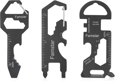 Keychain Multi-tool 3Pack Metal Pocket Tool for men Portable No rust multi-function tools Wrench for Screw,ruler and bottle opener,19 in 1 Total R...