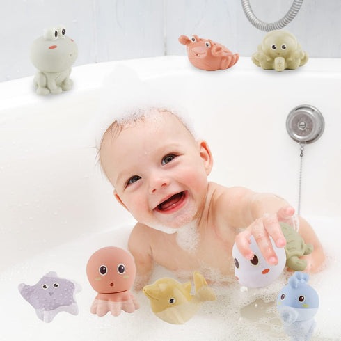 Bath Toys for Babies 6-12 Months - 10PCS Bath Squirt Toys Silicone Ocean Animals Bathtub Float Toy for Water Play Kids Preschool Education Toy Lea...