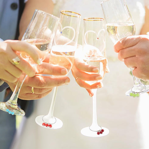 BENECREAT 24 PCS Acrylic Wine Glass Charm, Faux Gemstone Beaded Tassel Wine Glass Charm with Brass Wine Glass Charm Ring, For Wedding Receptions, ...