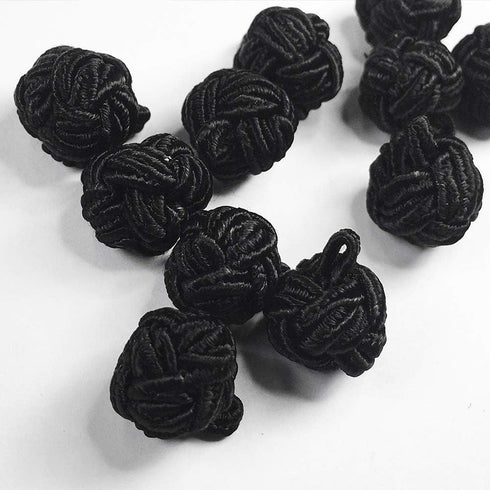 12 pcs Chinese Black knots, Vintage fabric ball buttons, Approx. 1/2", SP-2838...