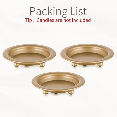 Inweder Iron Plate Candle Holder: Gold Candle Plate for Pillar Candles, Set of 3 Candle Tray, Candle Dish, Decorative Pedestal Candle Stand for Pi...