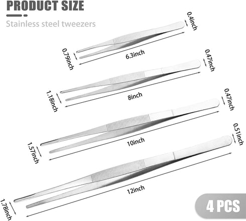 4 PCS Kitchen Food Tweezers, LEEFONE Stainless Steel Tweezers Tongs with Precision Serrated Tips, Straight Tweezers for BBQ Grilling Cooking Roast...