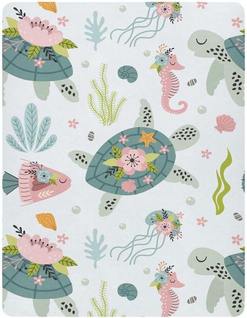 Fitted Crib Sheets Turtle Sea Horse Stretchy Portable Playard Sheets for Baby Toddler, Breathable Soft Mini Crib Mattress 39 x 27 in for Boys and ...