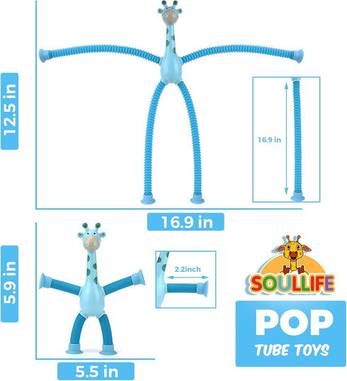 12Pack Telescopic Suction Cup Giraffe Toy, Pop Tubes Toddler Travel Toys, Educational Fidget Toys for Anxiety Kids for 3 4 5 6 7 8 9 Year Old Boys...