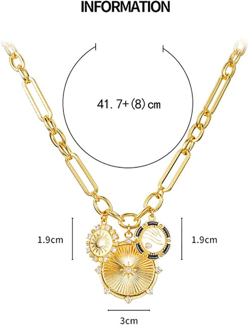 Sun Heart Charm Choker Necklace for Women Men,18k Gold Plated With Zircons Inlaid Pendants,Thick Chunky Paperclip Chain Hip Hop Necklace Unisex Je...