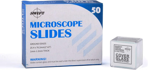 SWIFT Microscope Slides Kit with 50 Pre-Cleaned Blank Slides and 100 Glass Coverslips for Monocular Binocular Trinocular Microscopes...