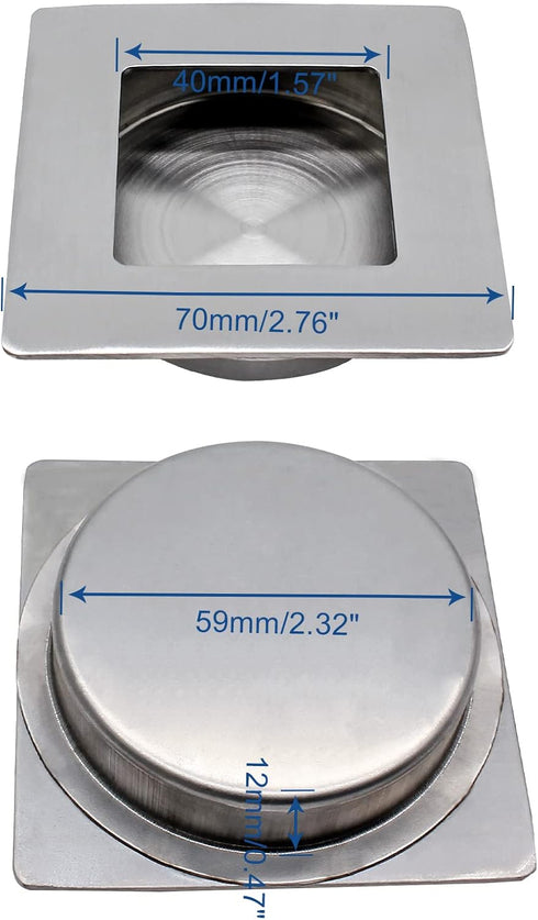 2 Pack 70 x 70MM / 2.76 x 2.76 Inch Recessed Flush Pulls, Stainless Steel Square Recessed Invisible Flat Finger Pull, Sliding Door Handles for Clo...