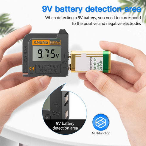 168Max Universal Digital Battery Capacity Tester for Lithium 18650 AA 9V Button...