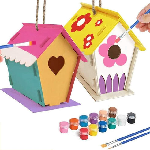 2 Set Unfinished Wooden Birdhouses Kit for Children to Build and Paint Bird House Kids DIY Arts Crafts Kits Bird Feeder Kit for Girls Boys Toddler...