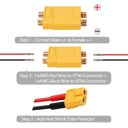 XT90 XT-90 Male and Female Bullet Connectors with 2M 14 AWG Silicone Wire, XT90 Plug Set for RC Lipo Battery Drone Electrical Cabinet LED Lighting...