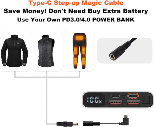 Heated Jacket Battery Stepup Adapter Charger for 7.4v 8.4v Heated Jacket, Heated Hoodies and Heated Vests (Not Working for 12V Heated Gear)......