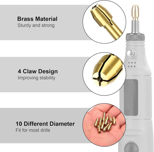 SUNJOYCO Drill Chuck Collet Set, 15 Pcs 1/32 "to 1/8" Replacement Brass Collet with Keyless Drill Chuck Rotary Drill Nut Tool Set...