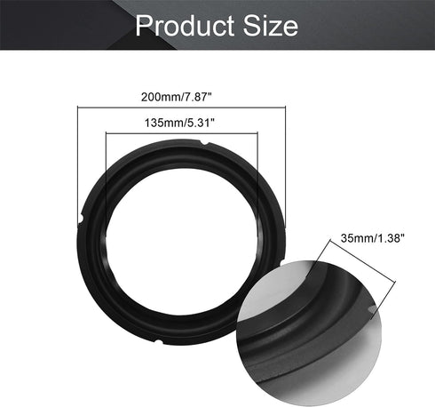 Fielect 4Pcs 8 Inch Black Notch Speaker Rubber Edge Surround Rings Replacement Parts for Speaker Repair or DIY...