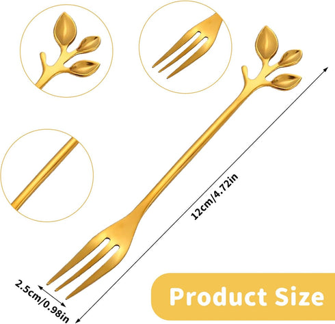 Amerzam 10PCS Gold Dessert Forks Set, Stainless Steel Gold Leaf Coffee Spoon, 4.72inch Leaf Mini Espresso Demitasse Stir Spoon, for Stirring, Mixi...
