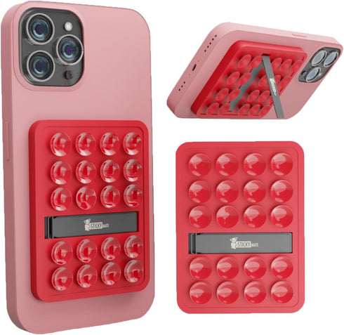 Silicone Suction Phone Case with Kickstand Adhesive Mount, Glass Gym Mirror Back of Phone Sticky Grip Suction Holder, Compatible with iPhone and A...