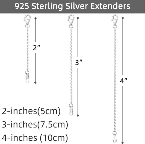 925 Sterling Silver Necklace Extender Sterling Silver Necklace Chain Extenders for Necklaces 2", 3", 4" Inches...