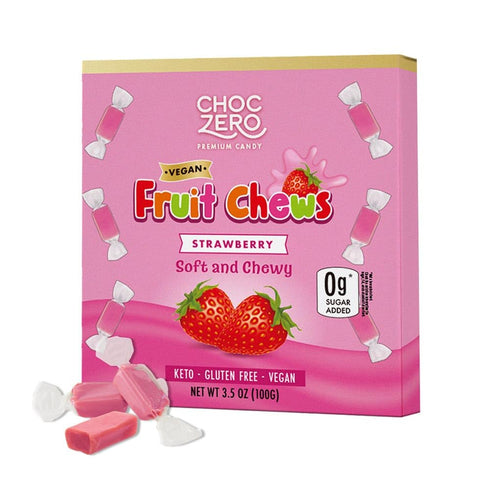 ChocZero Sugar Free Strawberry Fruit Chews, All Natural Ingredients, Vegan, Keto Friendly, Soft and Chewy Candy, 3.5 Ounce Box (Pack of 1)...