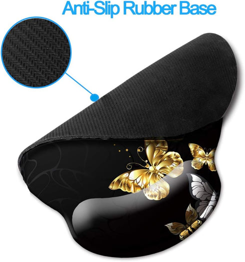 Memory Foam Wrist Support Mouse Pad Comfortable Padded Wrist Mousepads 9in X10in Desktop Notebook Mouse Mat (Silver Golden Butterfly foam)...