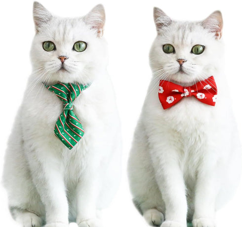 Pet Christmas Bow Tie Necktie, 2pcs Xmas Scarf Collar Bow Tie for Cats and Dogs, Adjustable Pet Towel Bibs, Cat Bow Ties for Dressing Christmas Pa...