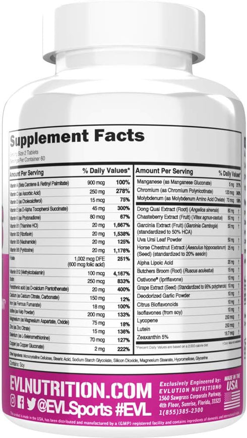 Evlution Nutrition Women's Multivitamin - Full Spectrum Vitamins & Minerals, Immune Health, Vitamin C & D, Iron, Zinc, Antioxidants & Bioflavonoid...