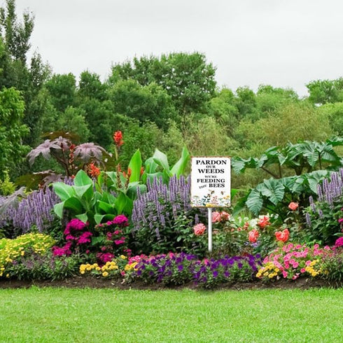 (8x12) IN Pardon Our Weeds We Are Feeding The Bees Yard Sign With Metal Stake For Garden Farm Decor Save The Bees Pollinator Lawn Sign Stand Tin W...