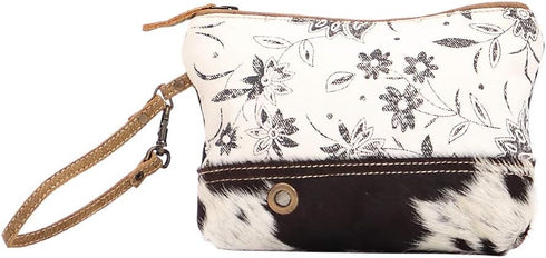 Myra Bag Urging Upcycled Canvas & Cowhide Wristlet Pouch Bag S-1514...