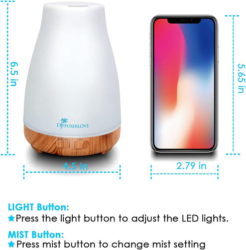 300ML Diffuser Essential Oil Diffuser Remote Control Aromatherapy Diffuser Mist Humidifiers with 7 Color LED Lights for Bedroom Office House Kitch...