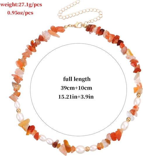 Healing Stone Chakra Crystal Carnelian Choker Necklace Natural Reiki Quartz Turquoise Imitation Pearl Necklace for Women Spiritual Jewelry...