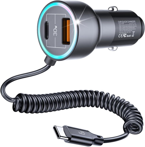 USB C 75W Super Fast Car Charger PD&QC3.0 with 6ft 45W Type C Coiled Cable,for iPhone15/14/iPad Pro/Samsung S23 Ultra/Android Phones......