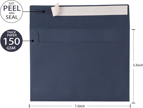 Blue Envelopes, 50 Pack, 5 x 7 Inch, A7 Envelopes, Card Envelopes, Navy Blue Envelopes, 120gsm Paper Envelopes for Invitations, Wedding, Birthday,...