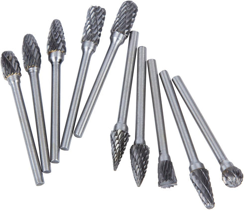 Carbide Burr Set Die Grinder Bits Rotary Tool Bits 1/8" Shank 10 PC Double Cut Wood Carving Accessories Cutting Burrs Metal Grinding Engraving Pol...