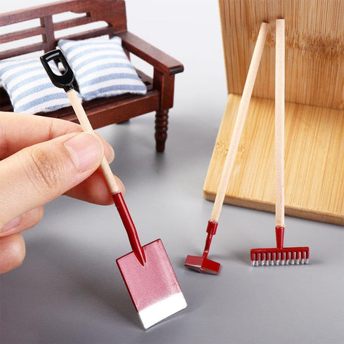 Miniature Dollhouse Garden Tools 3PCS Mini Doll House Working Accessories, 1:12 Scale Dollhouse Miniature Shovel Hoe and Pitchfork...