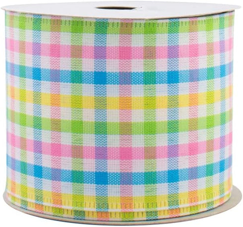 Easter Pastels Gingham Wired Ribbon - 2 1/2" x 10 Yards, Christmas, Wedding Décor, Baby Shower, Gender Reveal, Birthday, Spring, Summer...
