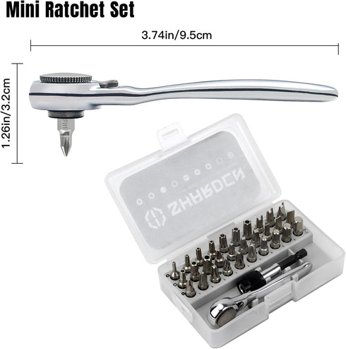 SHARDEN 32 in 1 Ratchet Screwdriver Bit Set with Right Angle Offset 1/4" High Torque Driver Handle, Socket Adapter, Extension Bit Holder, S2 Multi...