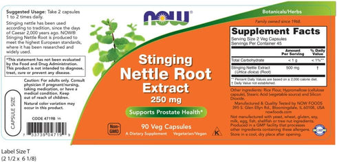 NOW Supplements, Stinging Nettle Root Extract (Urtica dioica) 250 mg, Supports Prostate Health*, 90 Veg Capsules...