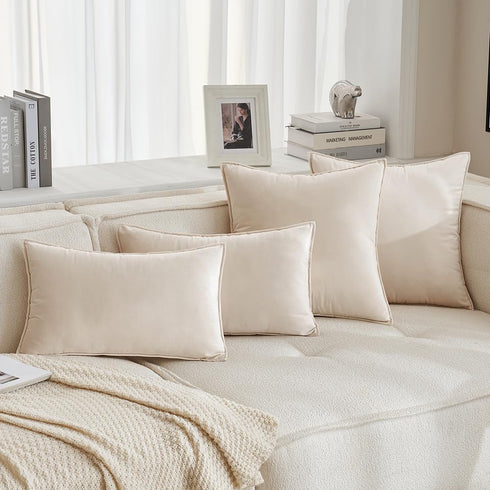MIULEE Pack of 2 Decorative Velvet Throw Pillow Cover Soft Pillowcase Solid Square Cushion Case for Sofa Bedroom Car 20x20 Inch 50x50 Cm Cream Whi...