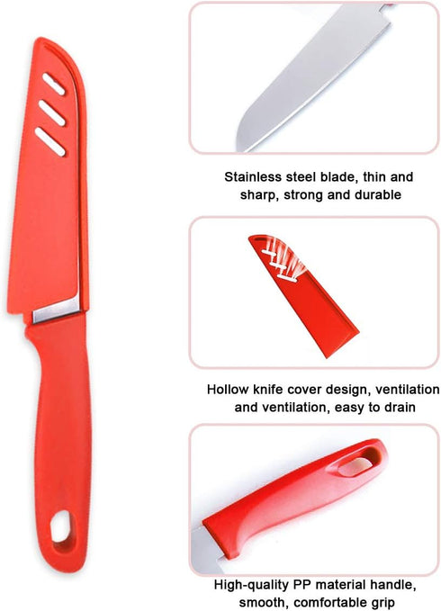 Paring Knife, New Sharp and Durable Fruit Knife with Protective Cover, Suitable for Most Types of Vegetables, Fruits and Meat,6 Pieces (pink, Blue...
