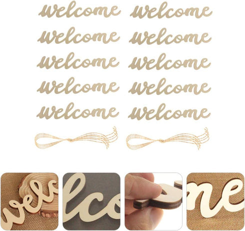 PRETYZOOM 10pcs Farmhouse Welcome Sign Cutout Unfinished Letter Sign DIY Block Words Door Wreaths Front Door Sign with 10pcs Lanyard for Home Wedd...