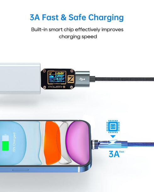 Kuulaa 7pin Magnetic Charging Cable 2Pack 3FT 540° Rotating Magnetic Phone Charger Cable 3A Fast Charging Data Transfer Magnetic USB Cable Nylon-B...