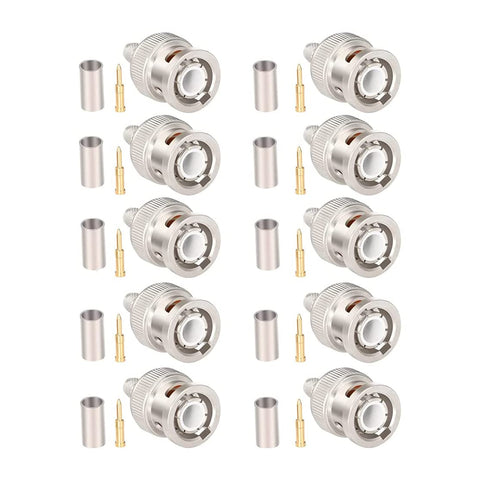 10 Pack 50 Ohm BNC Male Crimp Connector,BNC/Q9 Connector for RG58/RG142/RG400/LMR195/KSR195/3D-FB Cable...