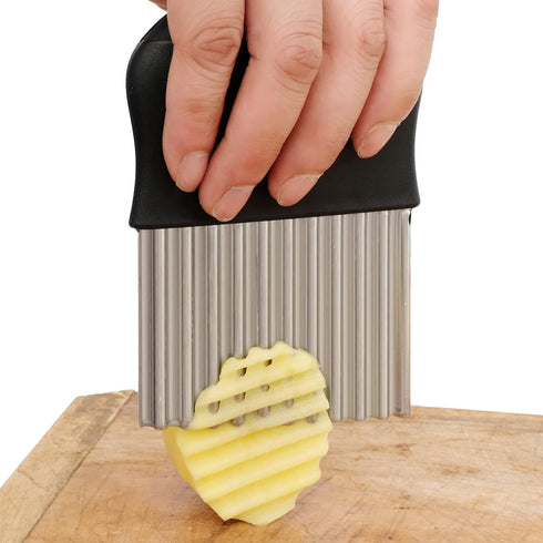 Crinkle Cutter, Wavy Chopper Knife, Upgraded Stainless Steel Crinkle Blade, Safe Kitchen Tools with a shell Wavy Slicer for Fruit, Vegetable, Sala...
