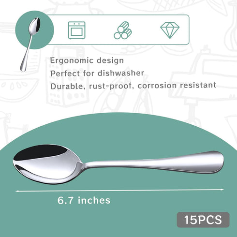 15PCS Dinner Spoons Set, Stainless Steel Coffee Spoons Tea Spoons Silverware for Home Kitchen Restaurant...