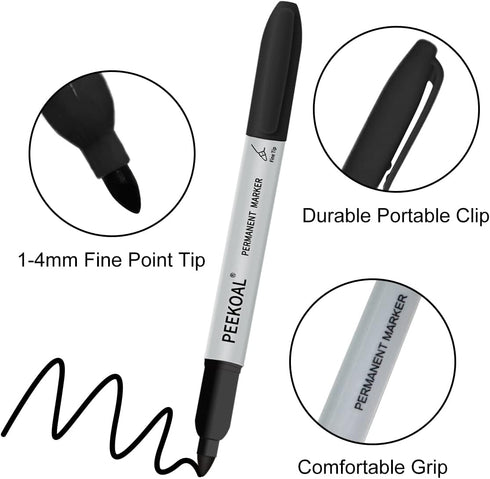 Black Permanent Markers, 8 Pack Fine Tip Black Marker Pens,Water Resistant Marking Pens for Office & School Supplies...