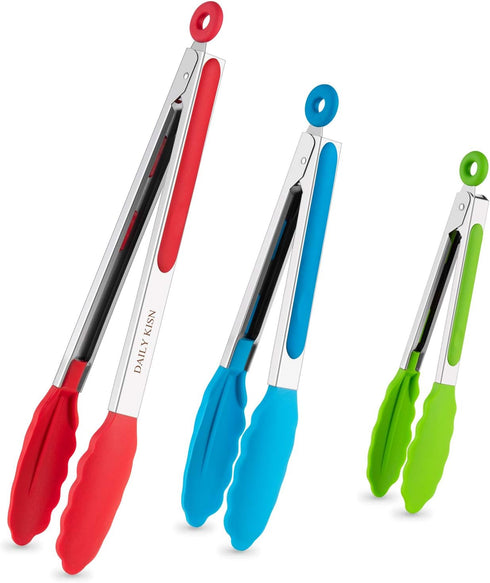 Kitchen Tongs Set of 3, Cooking Tongs with Silicone Tips, Non-Stick Non-Scratch Heat Resistant Tongs for Grilling Cooking BBQ Salad Serving (Multi...