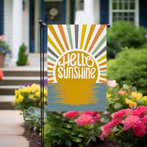 Summer Garden Flags for Outside, Hello Sunshine Garden Flag 12x18 Inch Vertical Double Sided Sunrise Burlap Small Seasonal Yard Decoration...